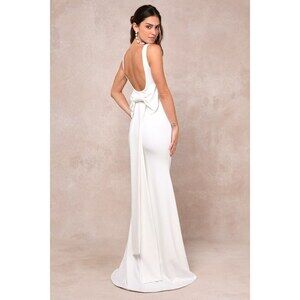 Lulus Loving Fate White Bow Square Neck Backless Maxi Dress - Size 1X